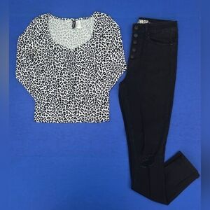 Leopard Print Top and Black Skinny Jeans Set